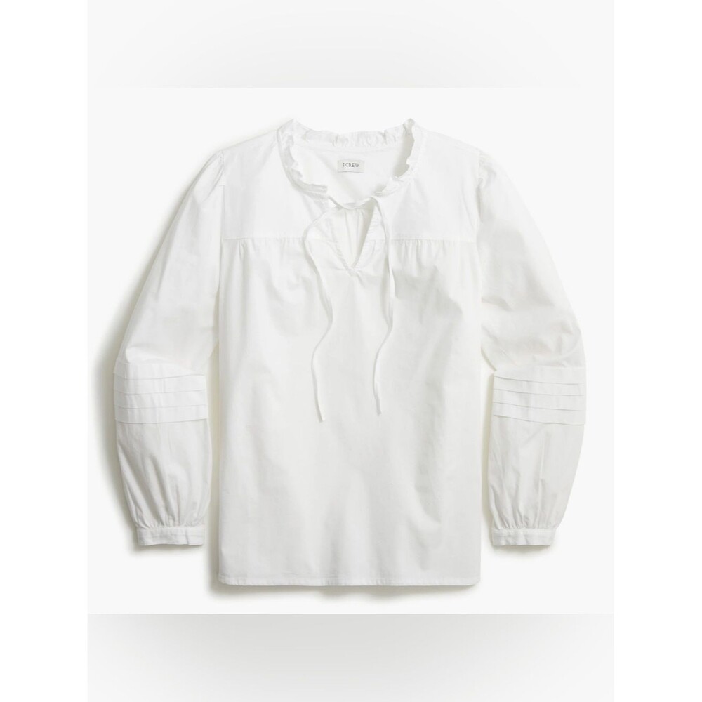 J.Crew Factory Cotton-blend poplin ruffleneck peasant top Sz L Cottagecore